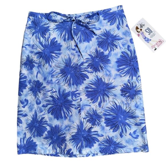 Vintage Y2K 2000s Deadstock Blue and White Floral Knee Length Tie Waist Size 0 - Picture 1 of 5